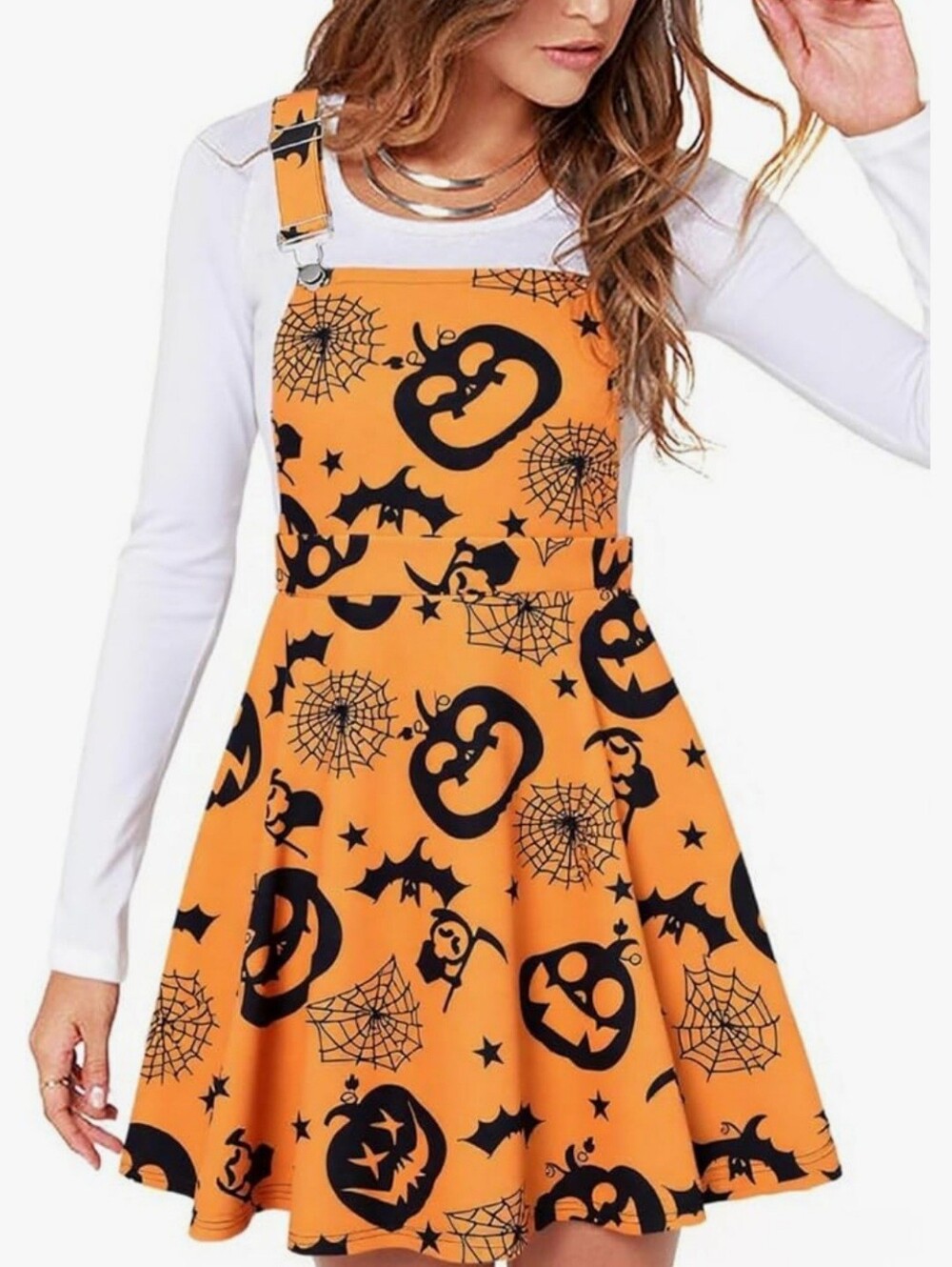 Black Bat & Pumpkin Print Pinafore DresS(first 5 Pics Illustration Purpose Only)